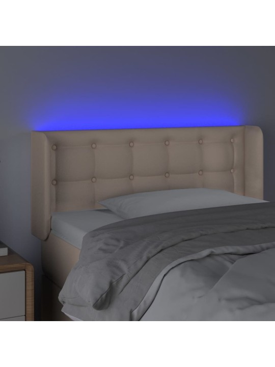 Gultas galvgalis ar led, 93x16x78/88 cm, kapučīno mākslīgā āda