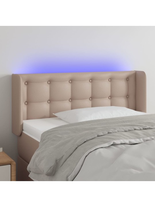 Gultas galvgalis ar led, 93x16x78/88 cm, kapučīno mākslīgā āda