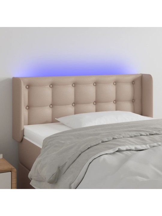 Gultas galvgalis ar LED, 103x16x78/88 cm, kapučīno mākslīgā āda