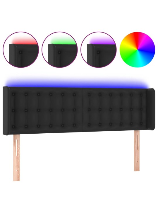 Gultas galvgalis ar LED, 147x16x78/88 cm, melna mākslīgā āda