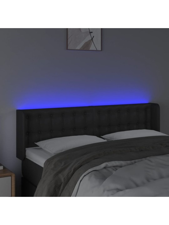 Gultas galvgalis ar LED, 147x16x78/88 cm, melna mākslīgā āda