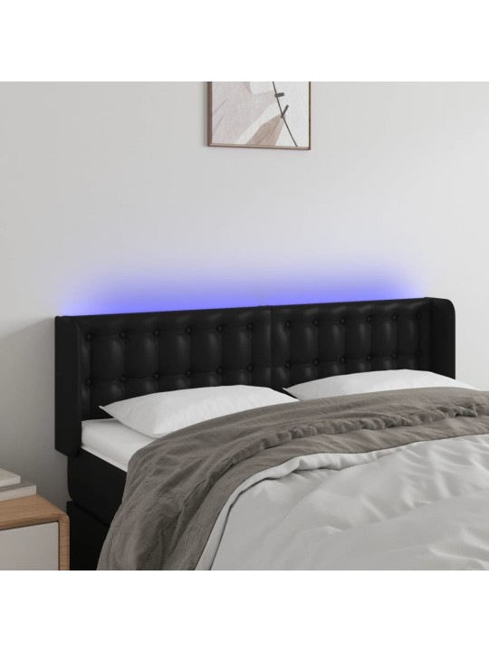 Gultas galvgalis ar LED, 147x16x78/88 cm, melna mākslīgā āda