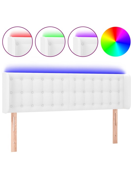 Gultas galvgalis ar LED, 147x16x78/88 cm, balta mākslīgā āda