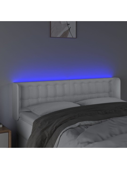 Gultas galvgalis ar LED, 147x16x78/88 cm, balta mākslīgā āda