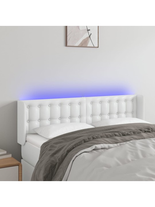 Gultas galvgalis ar LED, 147x16x78/88 cm, balta mākslīgā āda
