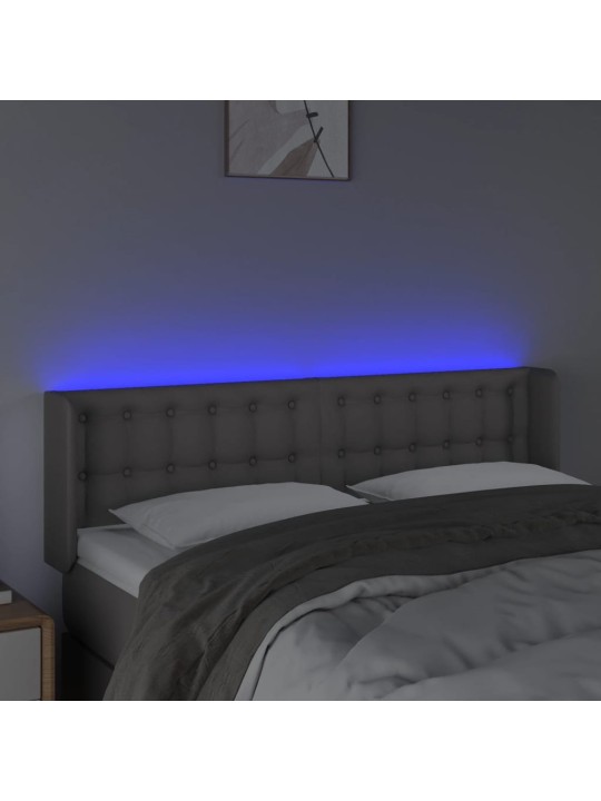 Gultas galvgalis ar LED, 147x16x78/88 cm, pelēka mākslīgā āda