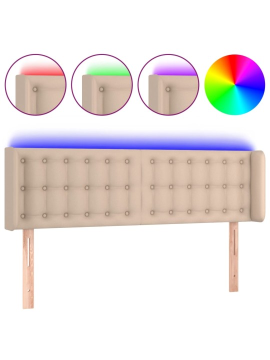 Gultas galvgalis ar led, 147x16x78/88 cm, kapučīno mākslīgā āda