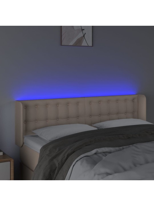 Gultas galvgalis ar led, 147x16x78/88 cm, kapučīno mākslīgā āda