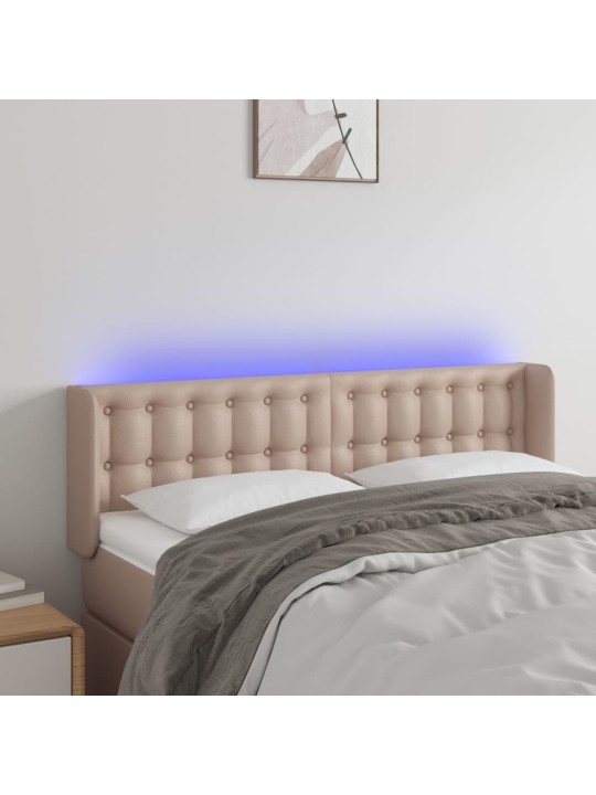 Gultas galvgalis ar led, 147x16x78/88 cm, kapučīno mākslīgā āda