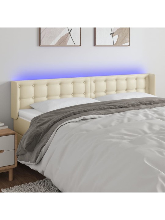 Gultas galvgalis ar led, 163x16x78/88 cm, krēmkrāsas