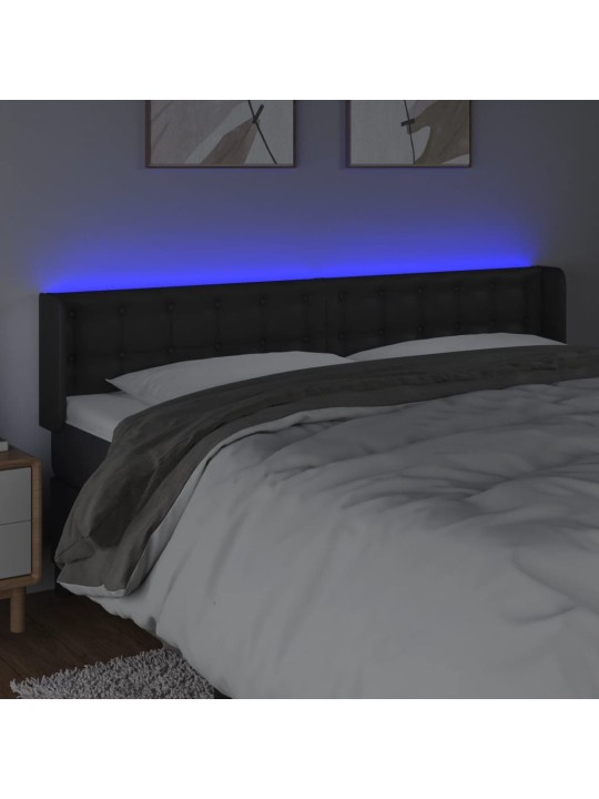 Gultas galvgalis ar led, 183x16x78/88 cm, melna mākslīgā āda