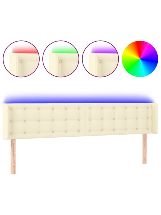 Gultas galvgalis ar led, 183x16x78/88 cm, krēmkrāsas