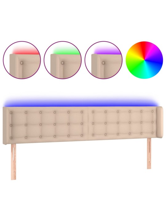 Gultas galvgalis ar led, 183x16x78/88 cm, kapučīno mākslīgā āda