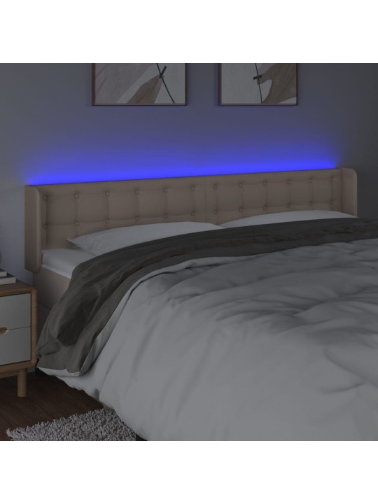 Gultas galvgalis ar led, 183x16x78/88 cm, kapučīno mākslīgā āda