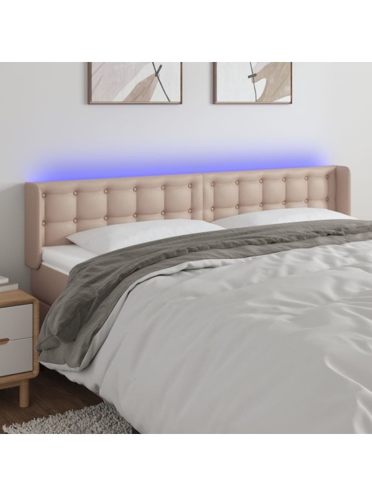 Gultas galvgalis ar led, 183x16x78/88 cm, kapučīno mākslīgā āda