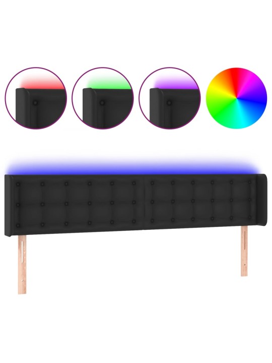 Gultas galvgalis ar led, 203x16x78/88 cm, melna mākslīgā āda