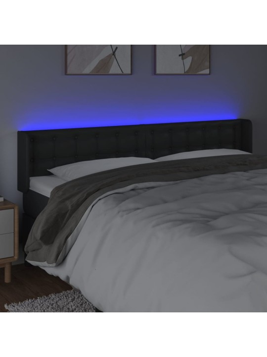 Gultas galvgalis ar led, 203x16x78/88 cm, melna mākslīgā āda