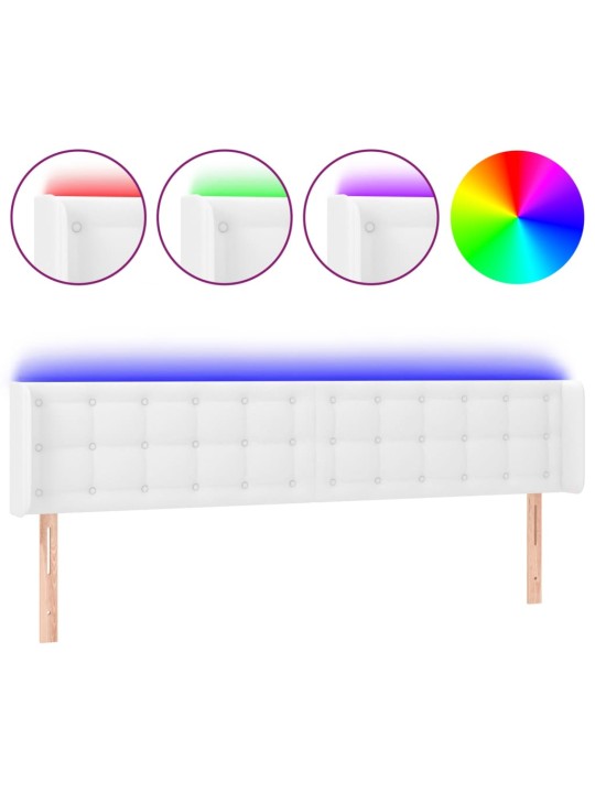 Gultas galvgalis ar led, 203x16x78/88 cm, balta mākslīgā āda