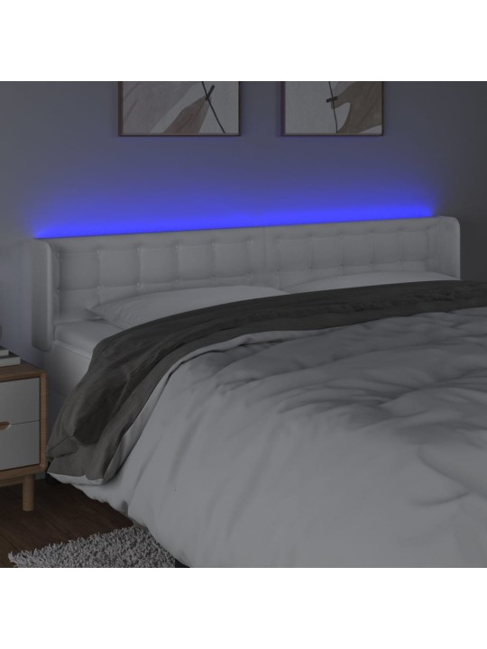 Gultas galvgalis ar led, 203x16x78/88 cm, balta mākslīgā āda