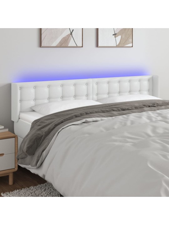 Gultas galvgalis ar led, 203x16x78/88 cm, balta mākslīgā āda
