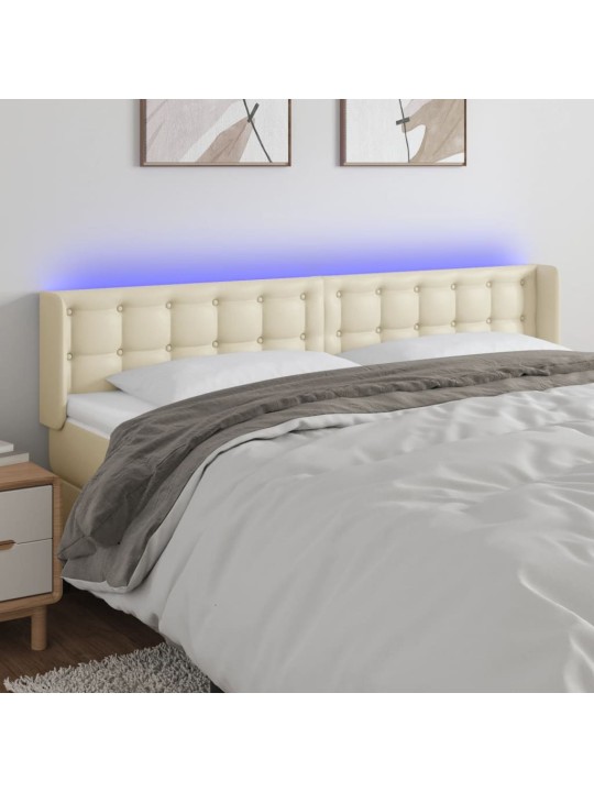 Gultas galvgalis ar led, 203x16x78/88 cm, krēmkrāsas