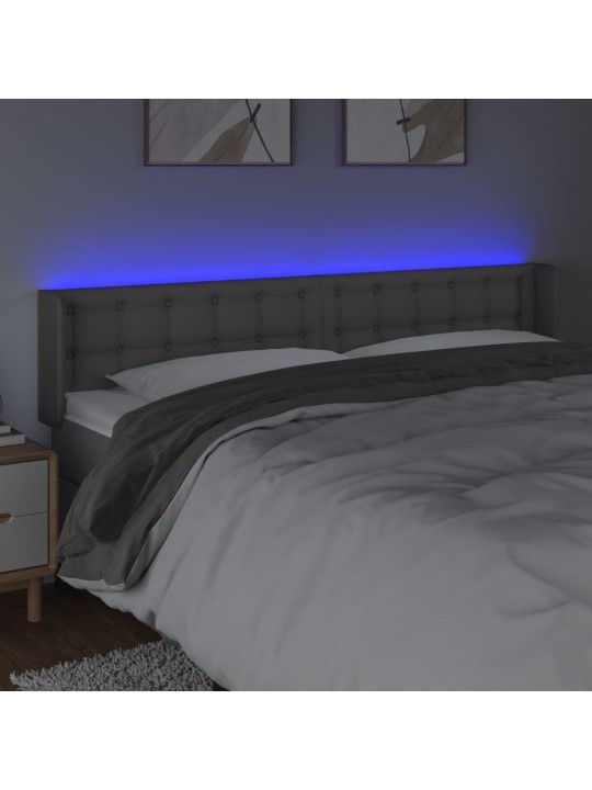 Gultas galvgalis ar led, 203x16x78/88 cm, pelēka mākslīgā āda
