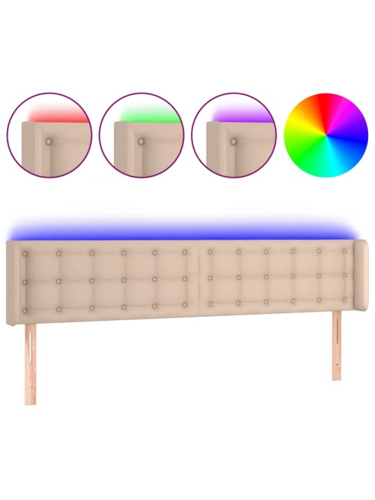 Gultas galvgalis ar led, 203x16x78/88 cm, kapučīno mākslīgā āda