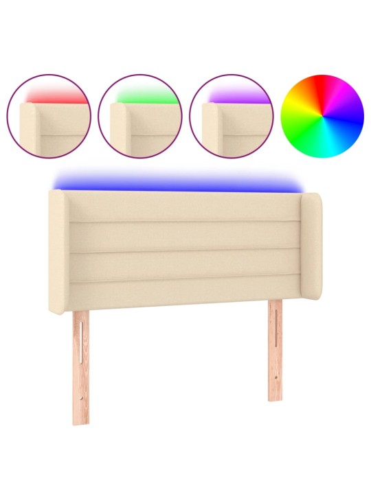 Gultas galvgalis ar led, 93x16x78/88 cm, krēmkrāsas audums