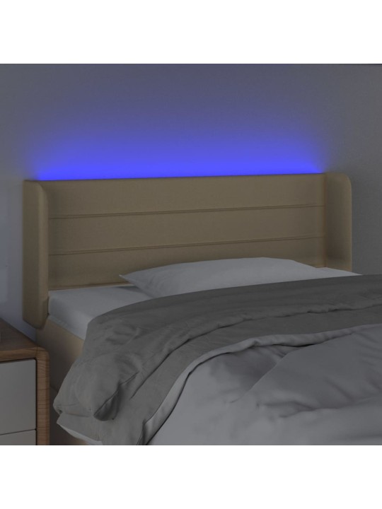 Gultas galvgalis ar led, 93x16x78/88 cm, krēmkrāsas audums