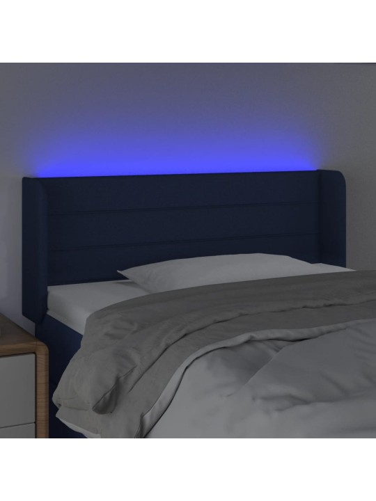 Gultas galvgalis ar led, 93x16x78/88 cm, zils audums