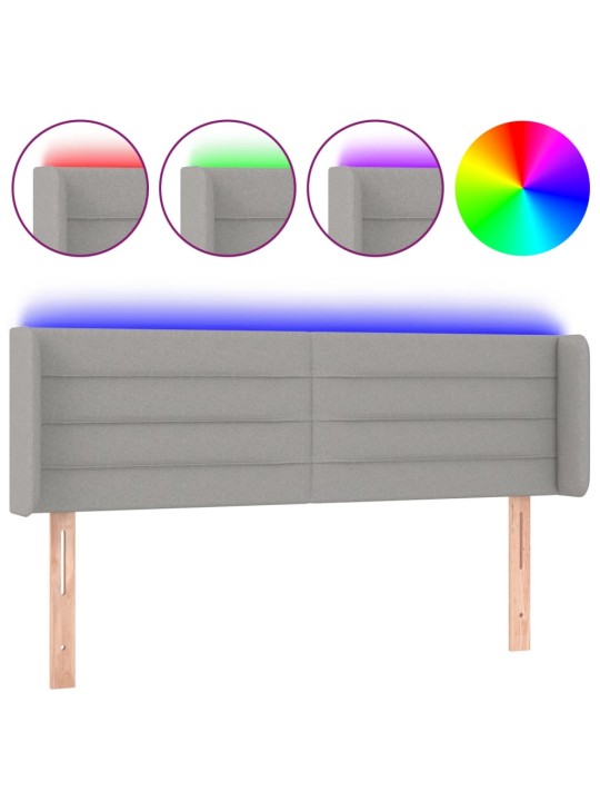 Gultas galvgalis ar LED, 147x16x78/88 cm, gaiši pelēks audums