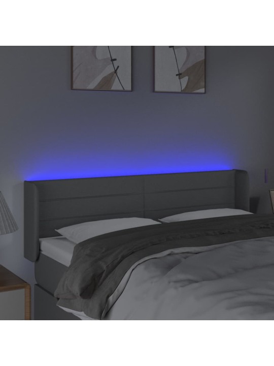 Gultas galvgalis ar LED, 147x16x78/88 cm, gaiši pelēks audums