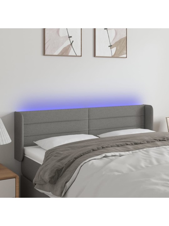 Gultas galvgalis ar LED, 147x16x78/88 cm, tumši pelēks audums