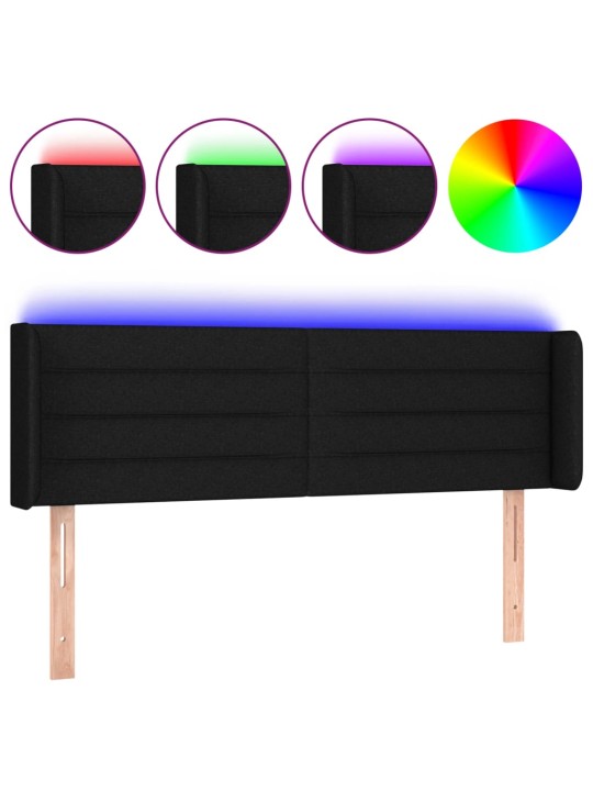 Gultas galvgalis ar LED, 147x16x78/88 cm, melns audums
