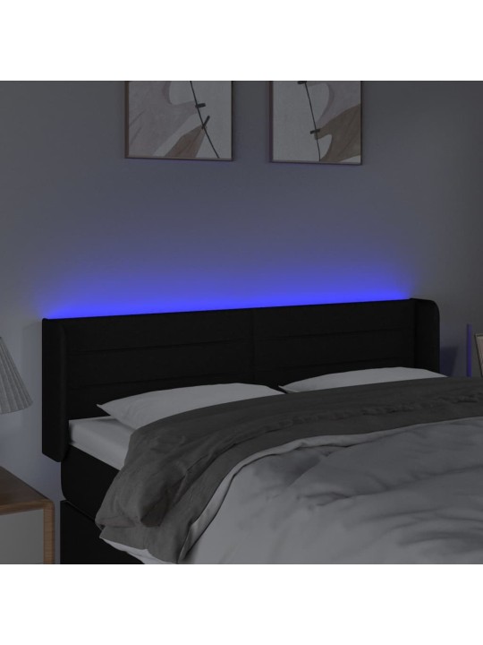 Gultas galvgalis ar LED, 147x16x78/88 cm, melns audums