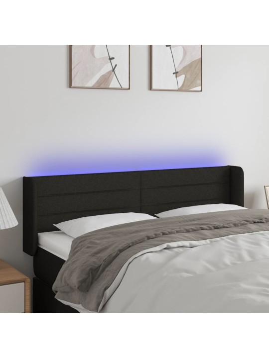 Gultas galvgalis ar LED, 147x16x78/88 cm, melns audums