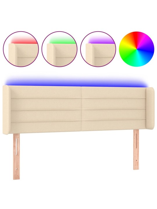 Gultas galvgalis ar LED, 147x16x78/88 cm, krēmkrāsas audums