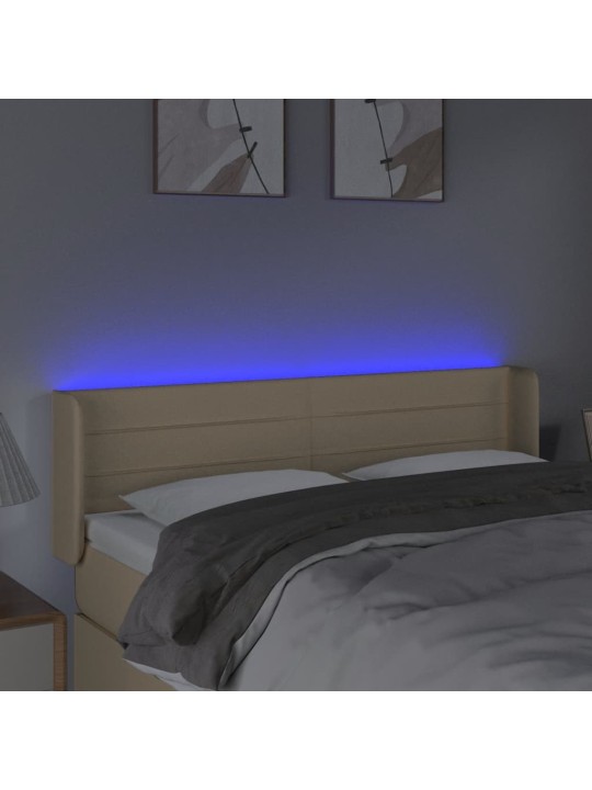 Gultas galvgalis ar LED, 147x16x78/88 cm, krēmkrāsas audums