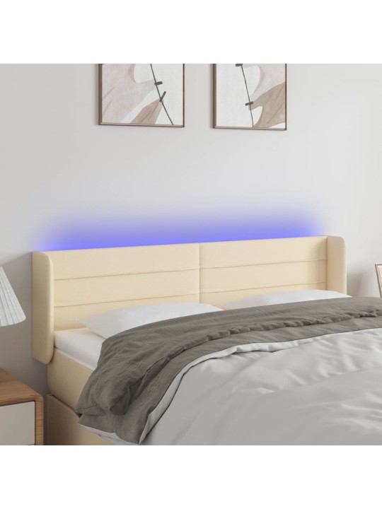 Gultas galvgalis ar LED, 147x16x78/88 cm, krēmkrāsas audums