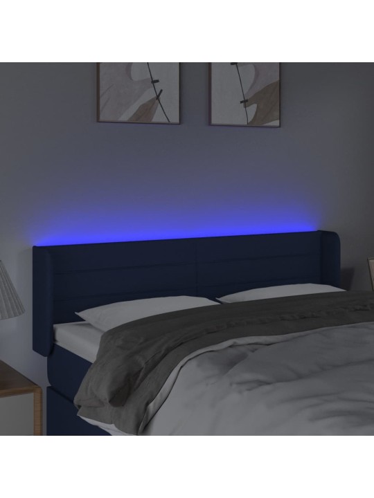 Gultas galvgalis ar LED, 147x16x78/88 cm, zils audums