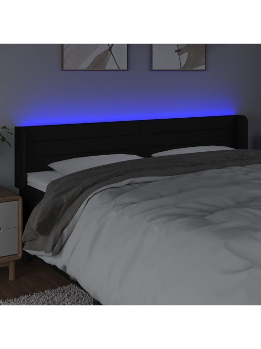 Gultas galvgalis ar LED, 163x16x78/88 cm, melns audums