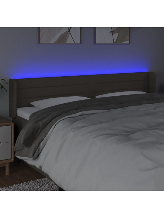 Gultas galvgalis ar LED, 183x16x78/88 cm, pelēkbrūns audums