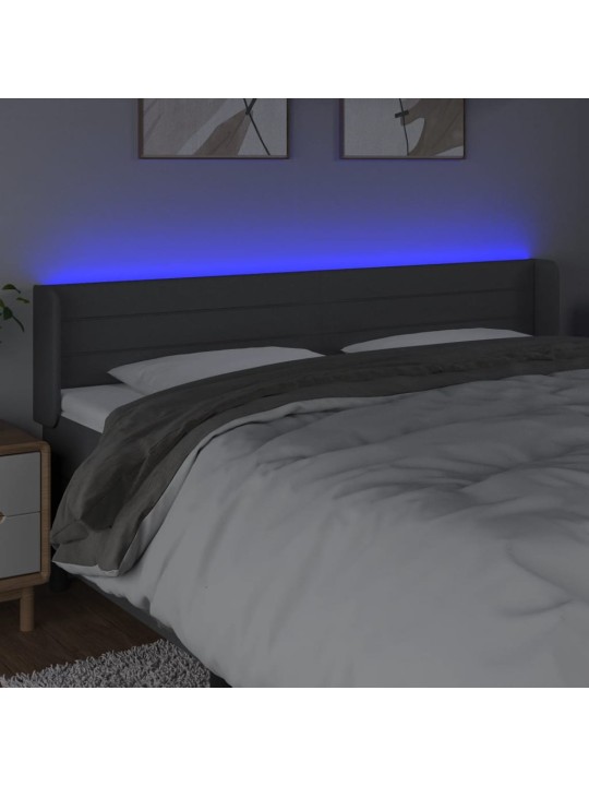 Gultas galvgalis ar led, 203x16x78/88 cm, tumši pelēks audums