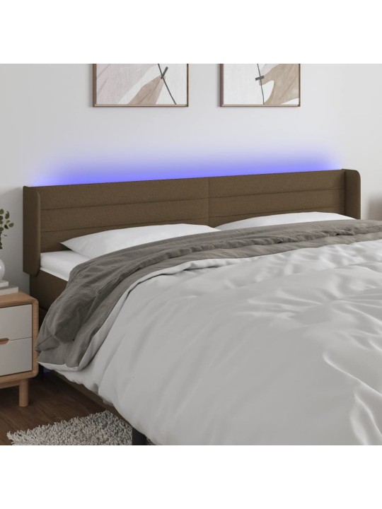 Gultas galvgalis ar led, 203x16x78/88 cm, tumši brūns audums