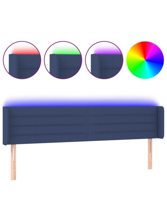 Gultas galvgalis ar led, 203x16x78/88 cm, zils audums