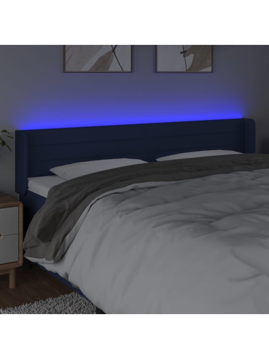 Gultas galvgalis ar led, 203x16x78/88 cm, zils audums