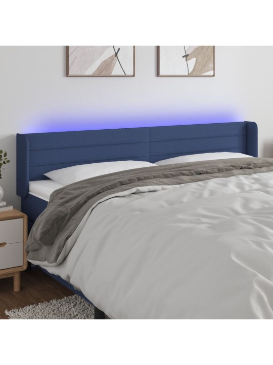Gultas galvgalis ar led, 203x16x78/88 cm, zils audums