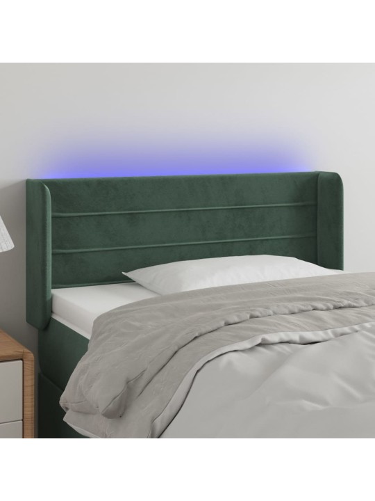 Gultas galvgalis ar led, 83x16x78/88 cm, tumši zaļš samts