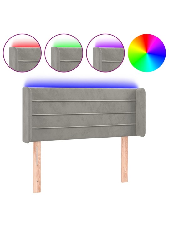 Gultas galvgalis ar led, 93x16x78/88 cm, gaiši pelēks samts
