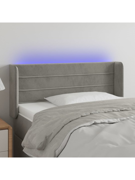 Gultas galvgalis ar led, 93x16x78/88 cm, gaiši pelēks samts